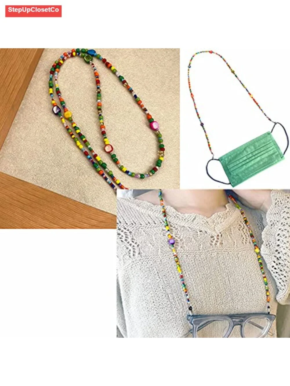 Beaded Eyeglass Chain Necklace Lanyard for Women, Reading Glasses Holder
